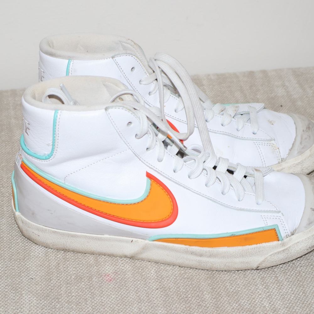 Nike Mens High Top Size 10 Blazer Mid 77 Infinite White Kumquat Aurora Green